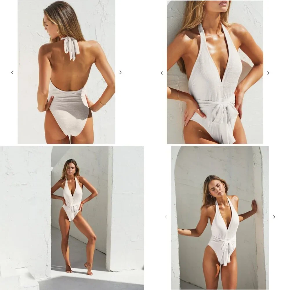 Lulus Sunny Day Babe White Halter One Piece Swimsuit Sz XS New Without Tags $59
